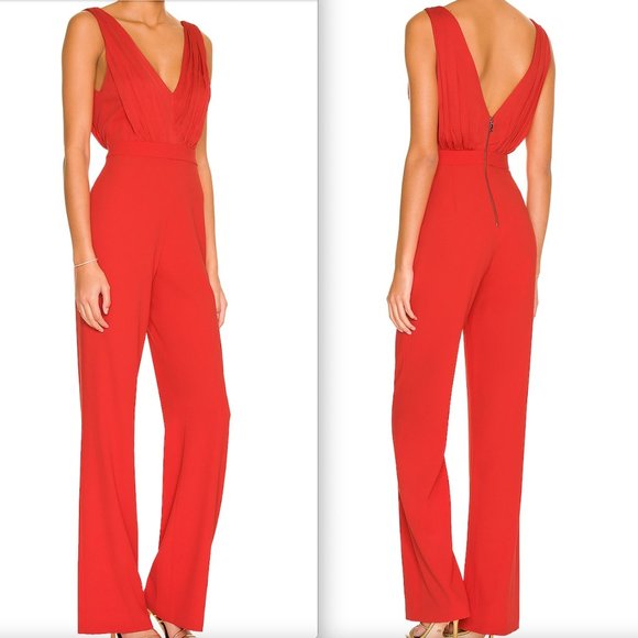 Alice + Olivia Pants - Alice + Olivia jumpsuit Gale Deep V-neck Jumpsuit Bright Poppy Rec